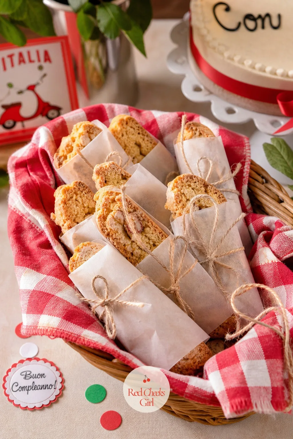 Biscotti Wrapped in Parchment and Twine — The classic Italian grab-and-go, wrapped the way a bakery would wrap it. Italian birthday party ideas
