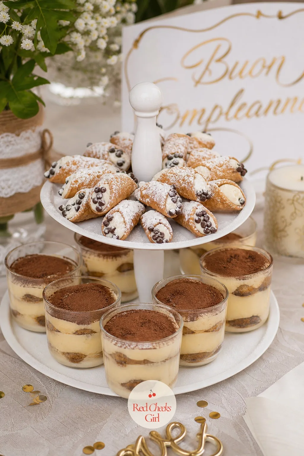 Cannoli and Tiramisu Dessert Table — Skip the single birthday cake and give the table two Italian classics side by side instead. Italian birthday party ideas