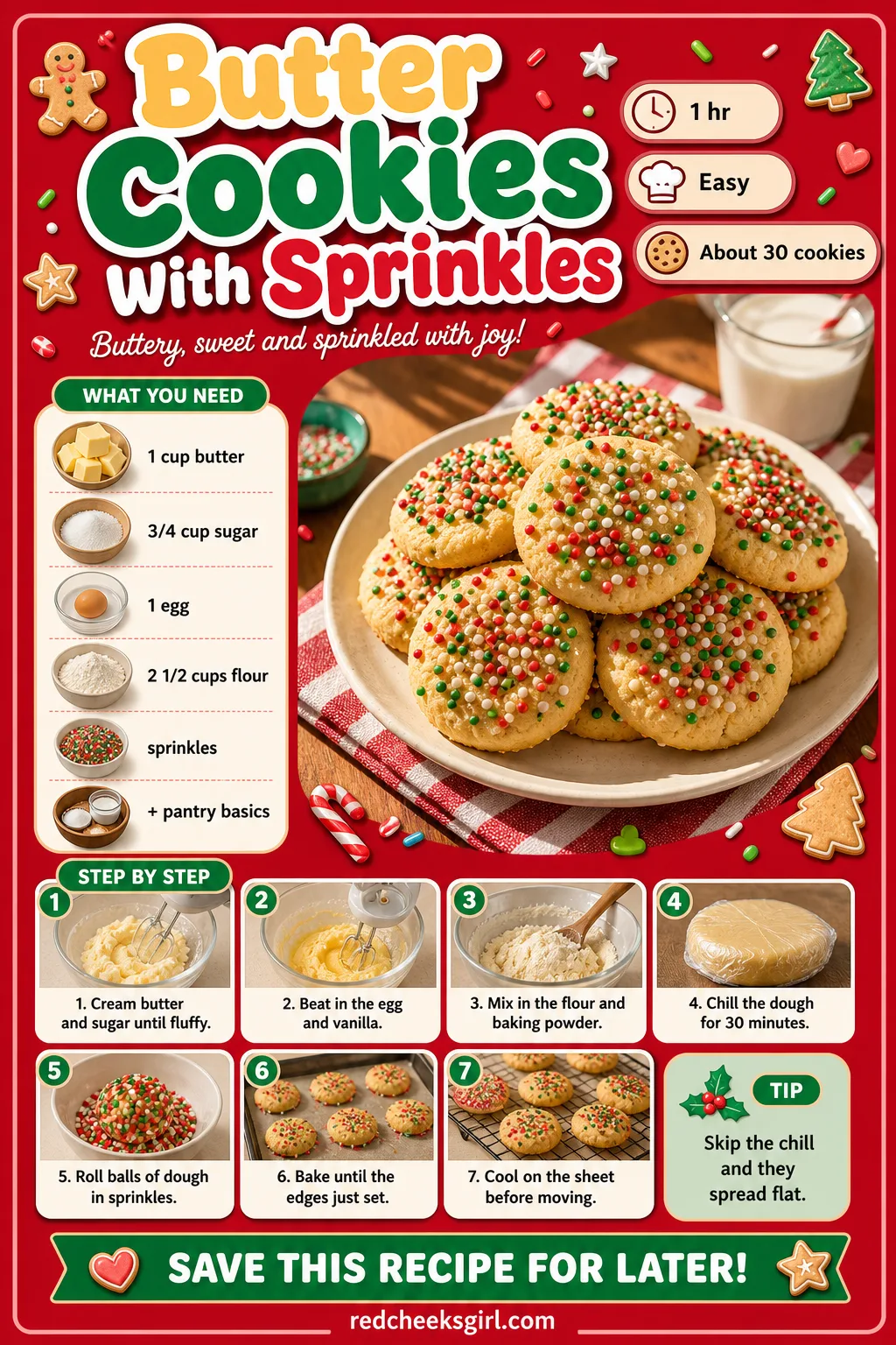 Butter Cookies With Sprinkles Recipe Card printable sheet — Printable card for simple butter cookies rolled in holiday sprinkles. Italian christmas cookies
