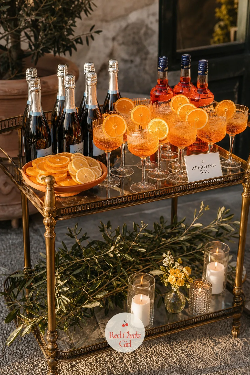 Aperitivo Bar with Spritz Glasses — Guests standing around with nothing in hand get restless. Italian wedding aesthetic