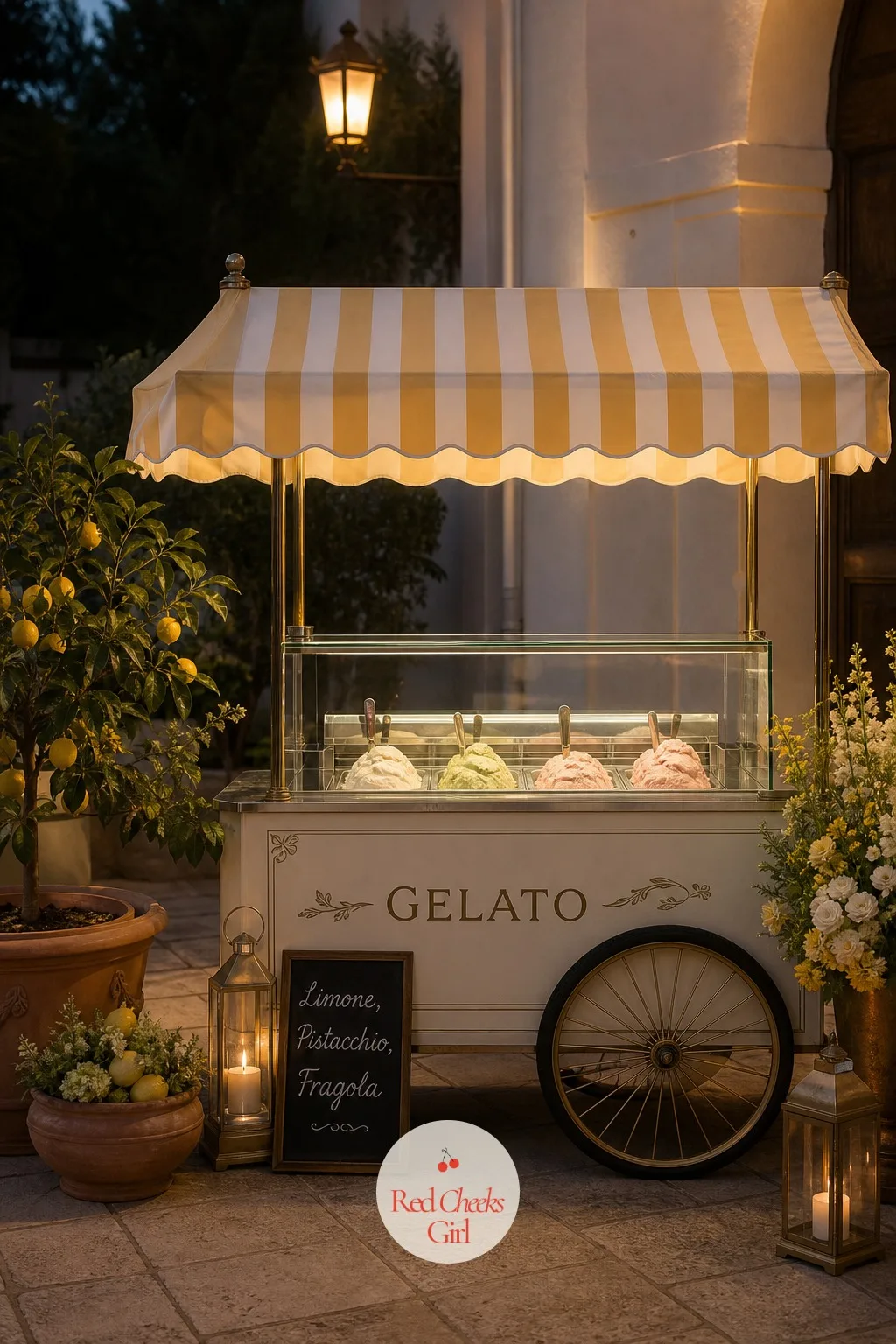 Gelato Cart — A dessert table alone leaves the cake doing all the work. Italian wedding aesthetic