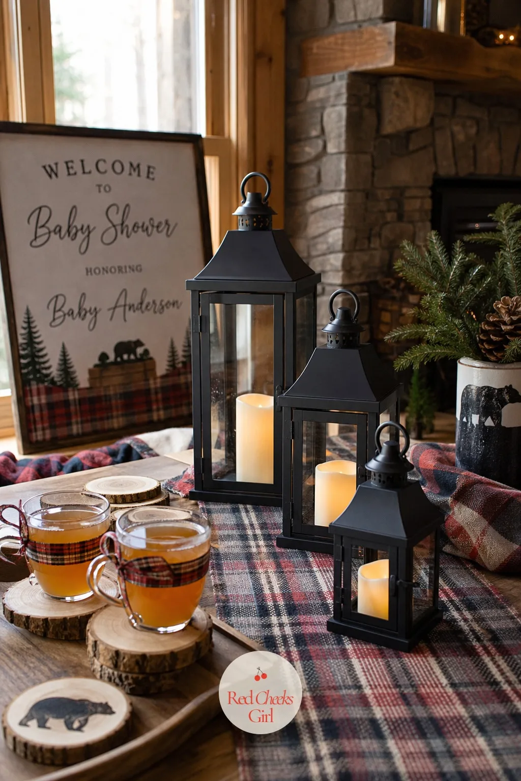 Cozy Cabin with Plaid and Lanterns — Plaid can tip into holiday leftovers fast, so pull the palette toward deep green and cream rather than red, and swap