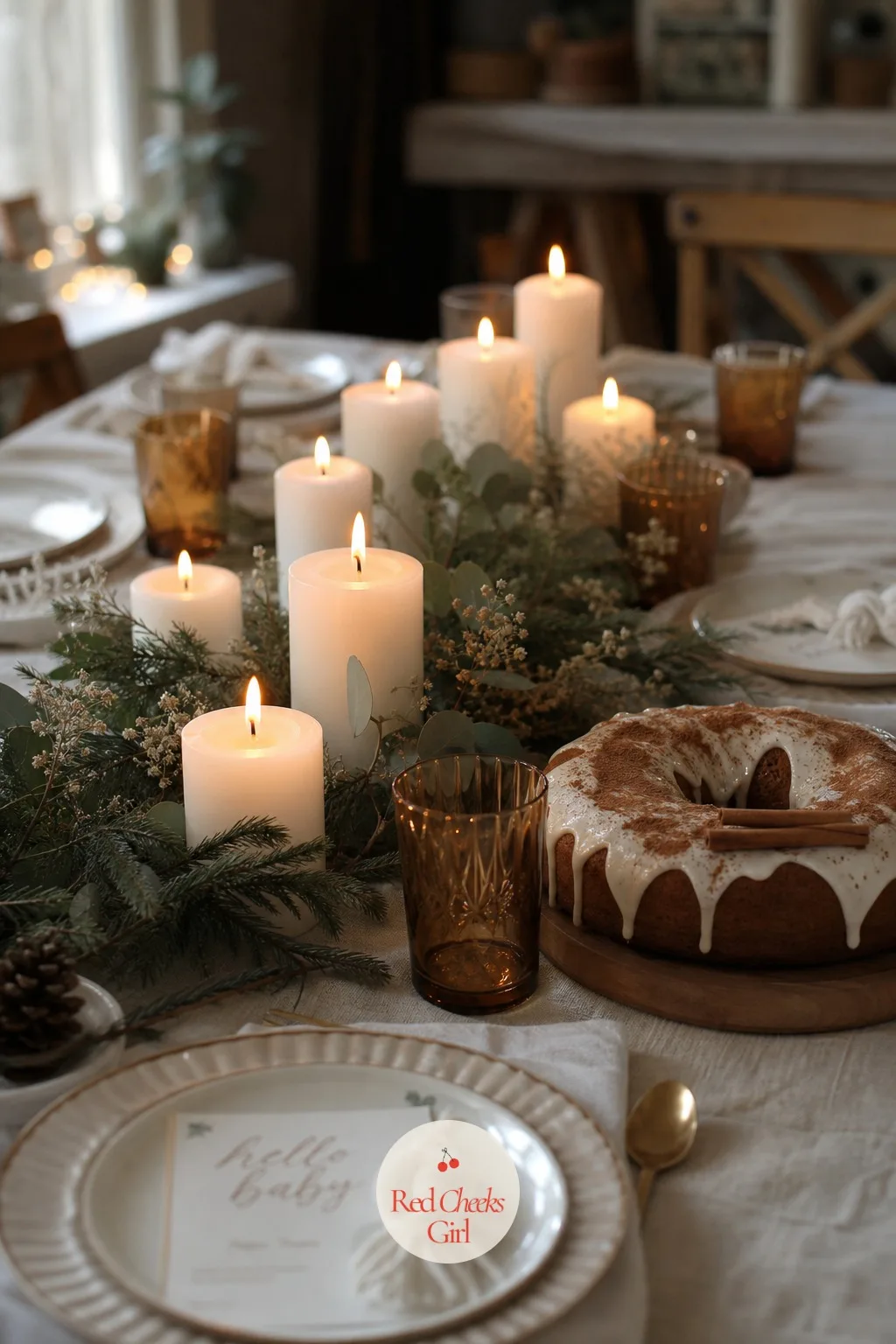 Cozy Candlelight — January gets dark by five, so use that instead of fighting it with overhead lights. January baby shower themes