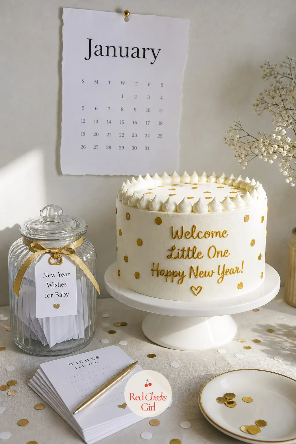 Fresh Start New Year — Resolutions get old fast as a party trick, so make this one about the baby's future rather than the guests' gym plans. January baby