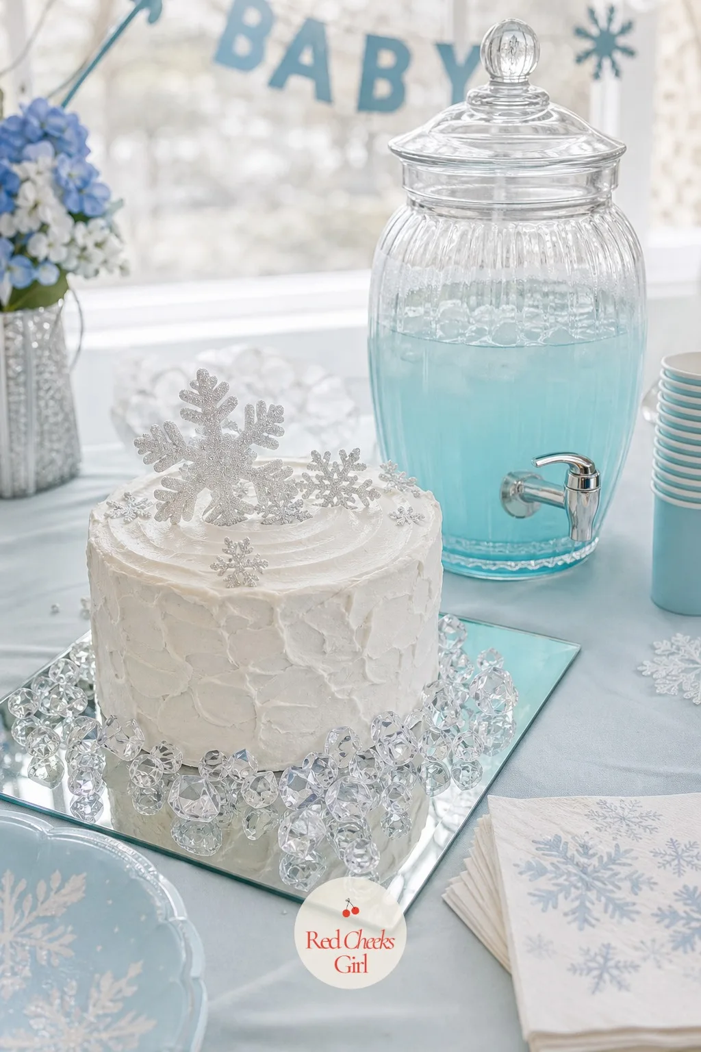Ice Ice Baby with Mirrors as Trays — The pun earns exactly one sign and the mirror earns the rest of the room. January baby shower themes
