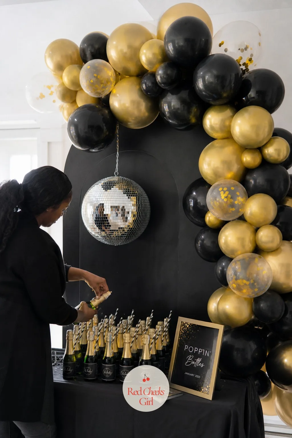 New Year Poppin' Bottles — A sparkling cider toast feels like an afterthought if it only shows up at the very end, so let it anchor the whole table instead.
