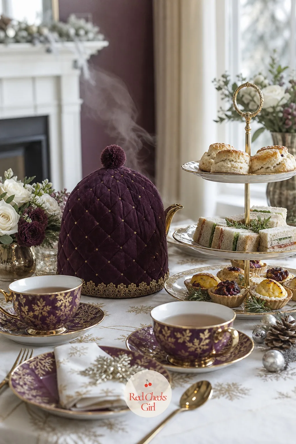 Winter Tea Party — A tea party can feel like it belongs to spring, so pull it toward winter with the cups rather than the flowers: deep plum, navy and gold