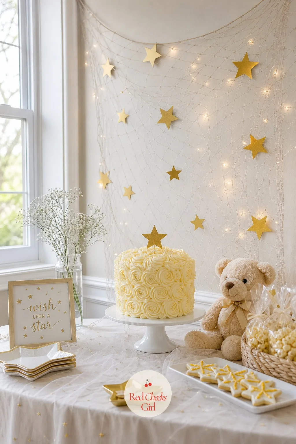 Wish Upon a Star — This one gives every guest a job instead of just a seat: a small gold star cut from cardstock at each place, where they write one wish for