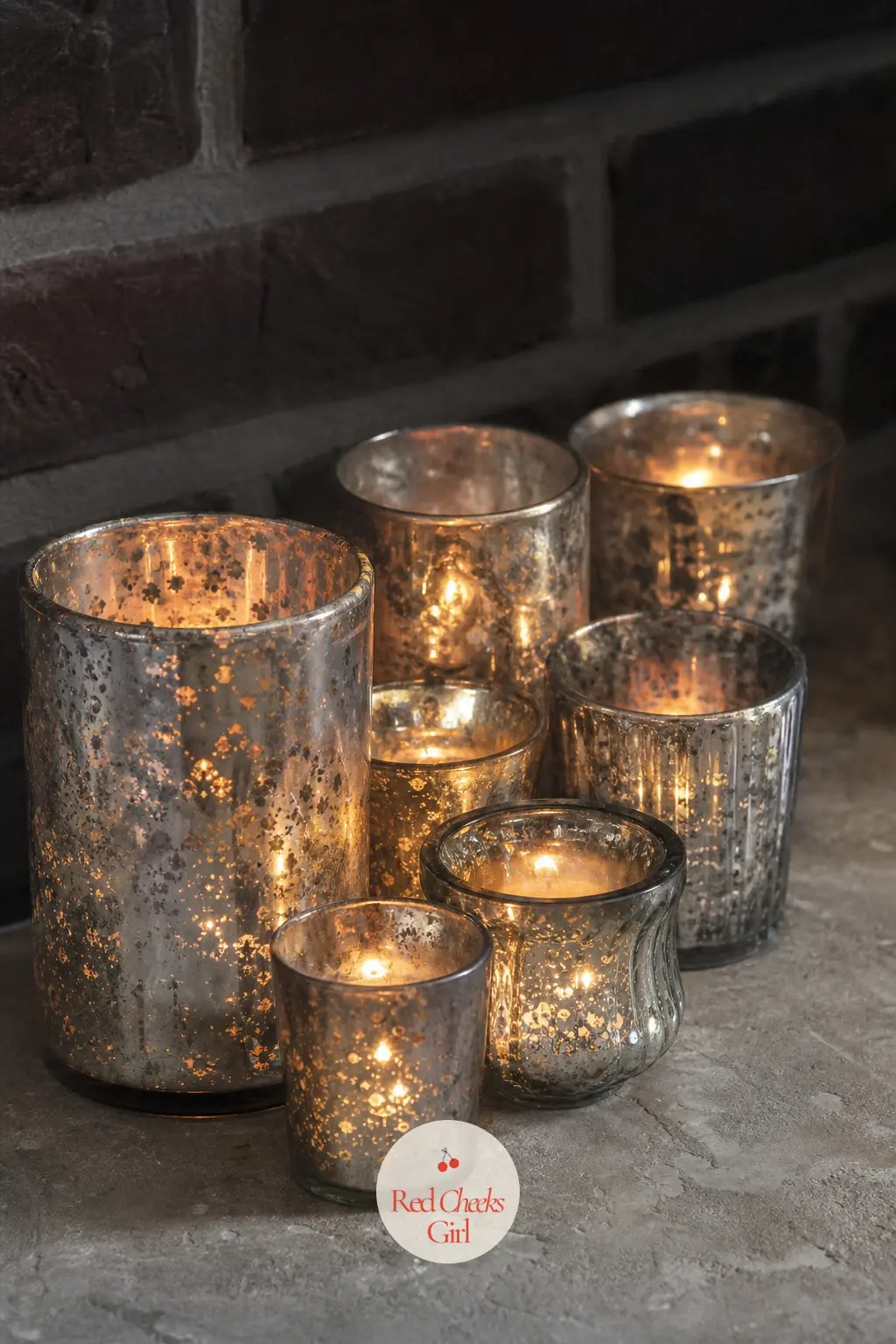 A Cluster of Mercury Glass Votives on the Hearth — Line six or seven mercury glass votives along the empty hearth floor once the fire tools go back to being