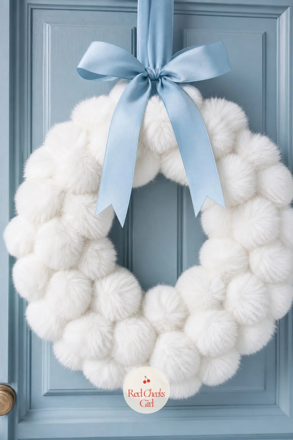 The Faux Fur Pompom Wreath for the Nursery Door — Soft white faux fur pompoms glued close together give a wreath an almost cloud-like texture that suits a