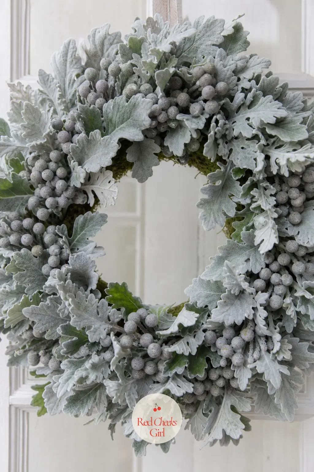 The Silver Brunia and Dusty Miller Wreath for the Sunroom Door — Silver brunia berries have a ball-like texture that looks almost metallic next to the soft