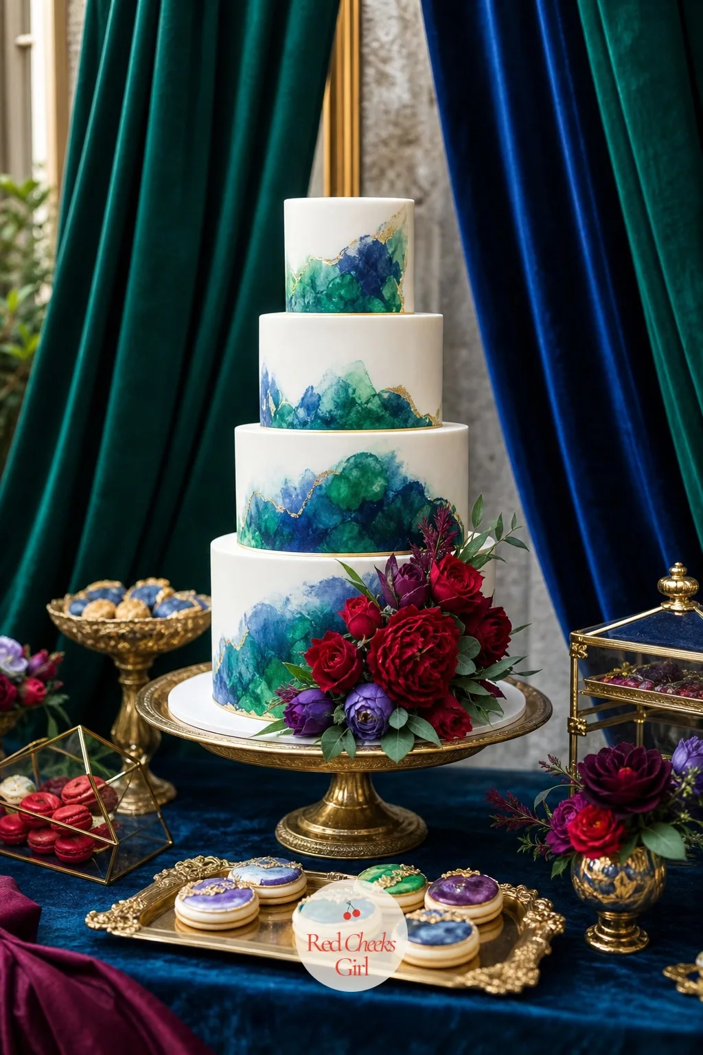 A Jewel Tone Wedding Cake — A plain white tiered cake can feel like the safe, default choice nobody actually wanted. Jewel tone wedding decor