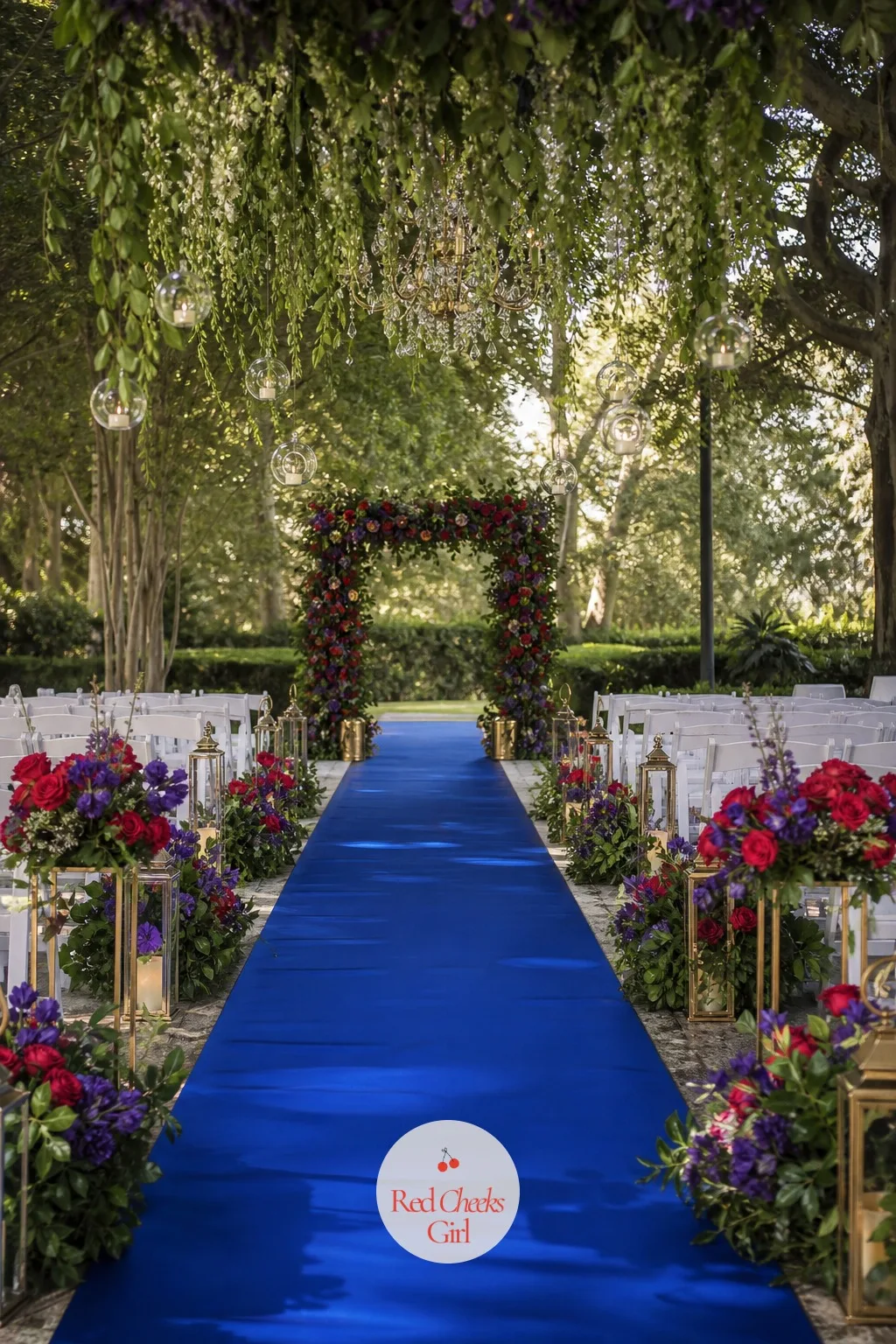 A Sapphire Satin Aisle Runner — Plain grass or bare carpet underfoot does nothing for the first walk of the day. Jewel tone wedding decor