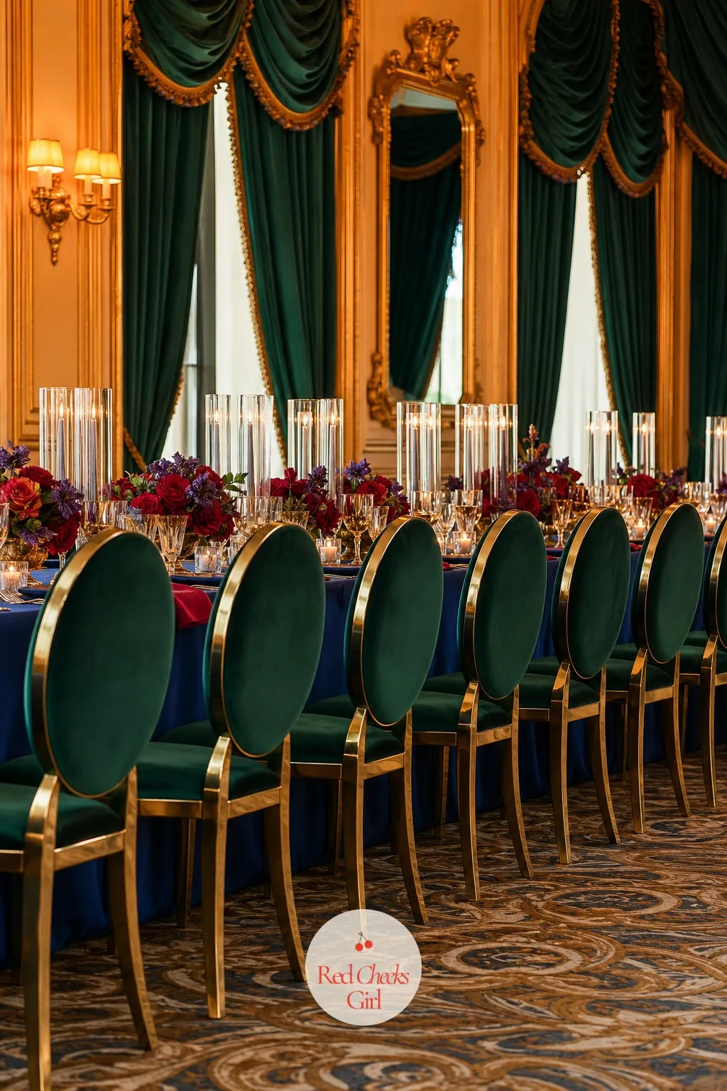 Velvet Dining Chairs — A folding chair undoes a beautifully dressed table in one glance, no matter how good the centrepiece is. Jewel tone wedding decor