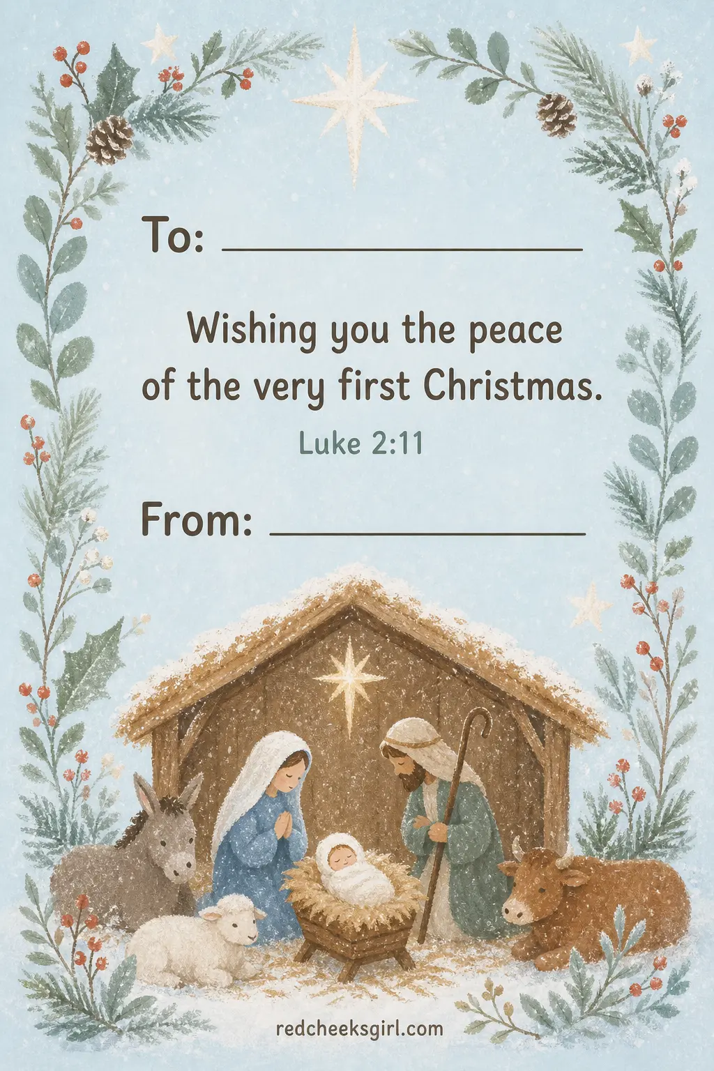 The Nativity Manger Card printable sheet — Not every card on the list needs a joke. Kids christmas cards