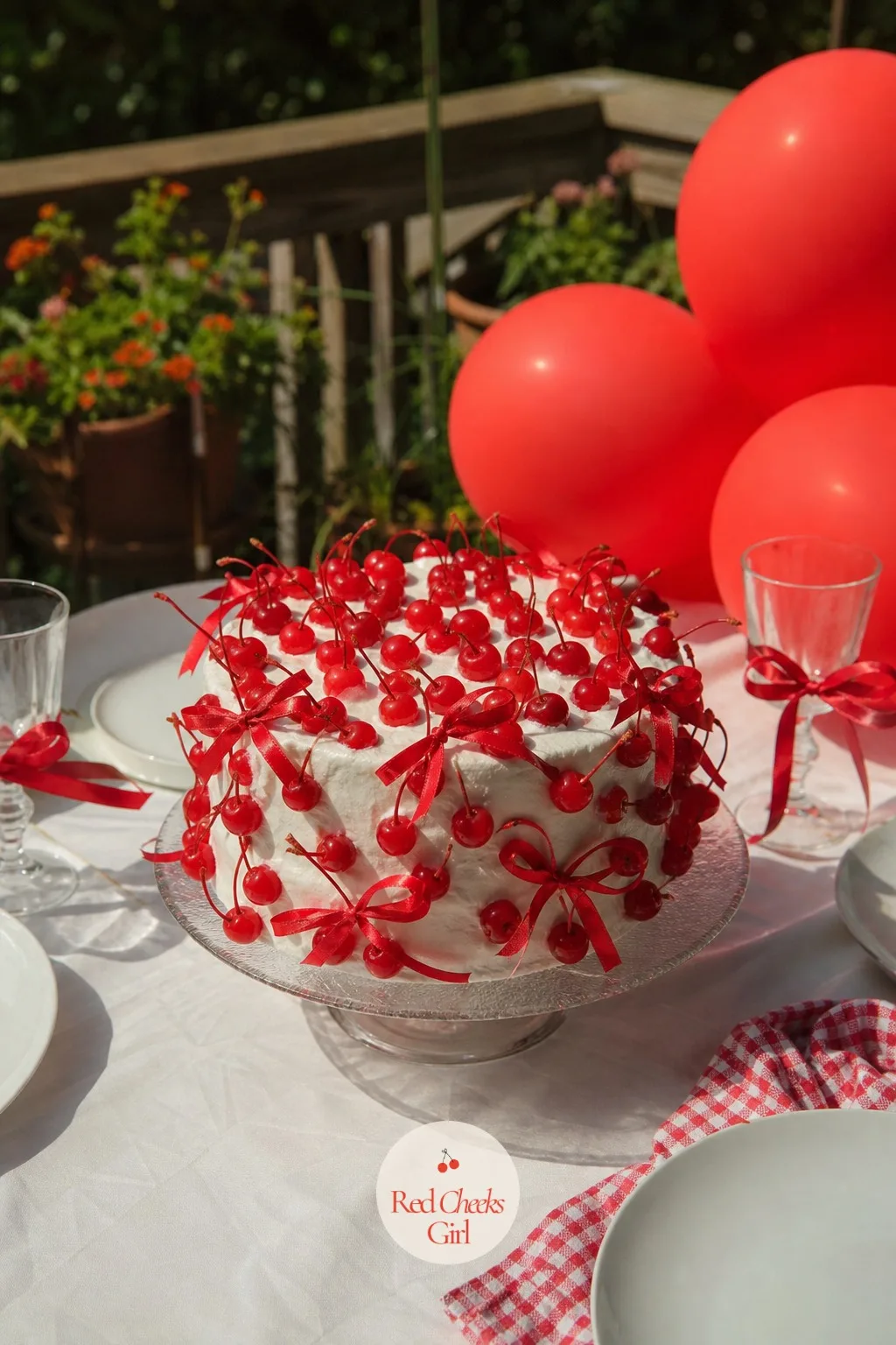 Cake Covered In Cherries And Bows — Cherries alone look elegant, almost restrained, which is not the point here. Kitsch cake