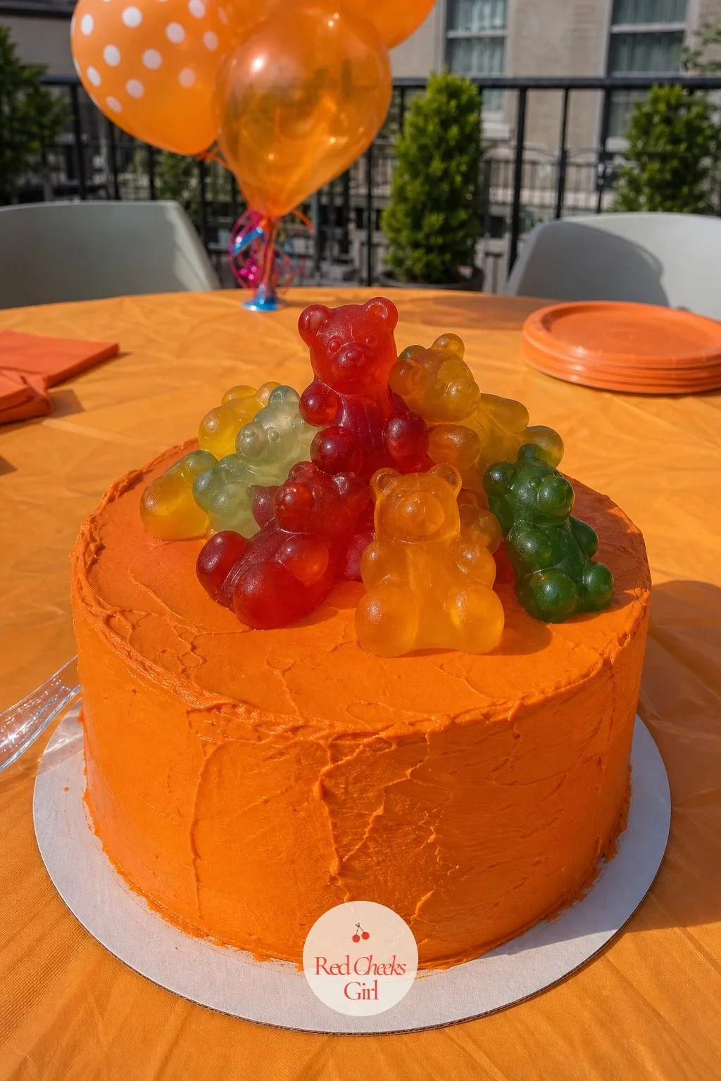 Cake Topped With A Cluster Of Giant Gummy Bears — Regular size gummy bears look timid next to everything else on this list. Kitsch cake