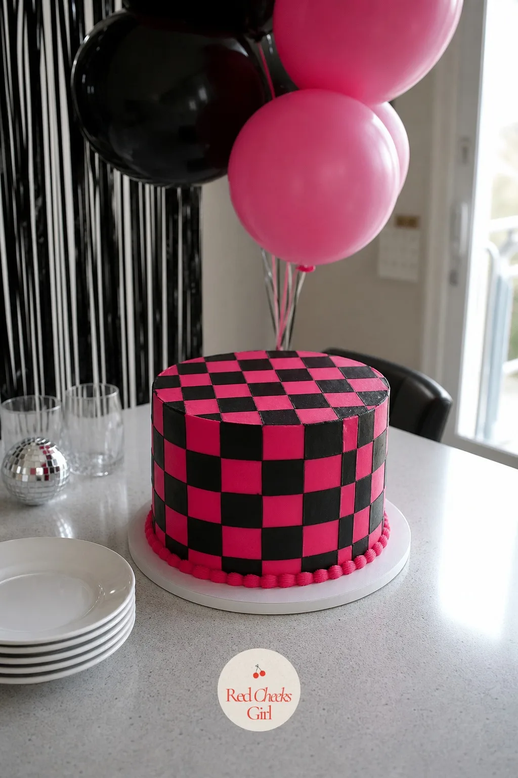 Checkerboard Cake In Black And Hot Pink — A checkerboard pattern sounds precise, almost too precise for a style that prides itself on crooked piping. Kitsch
