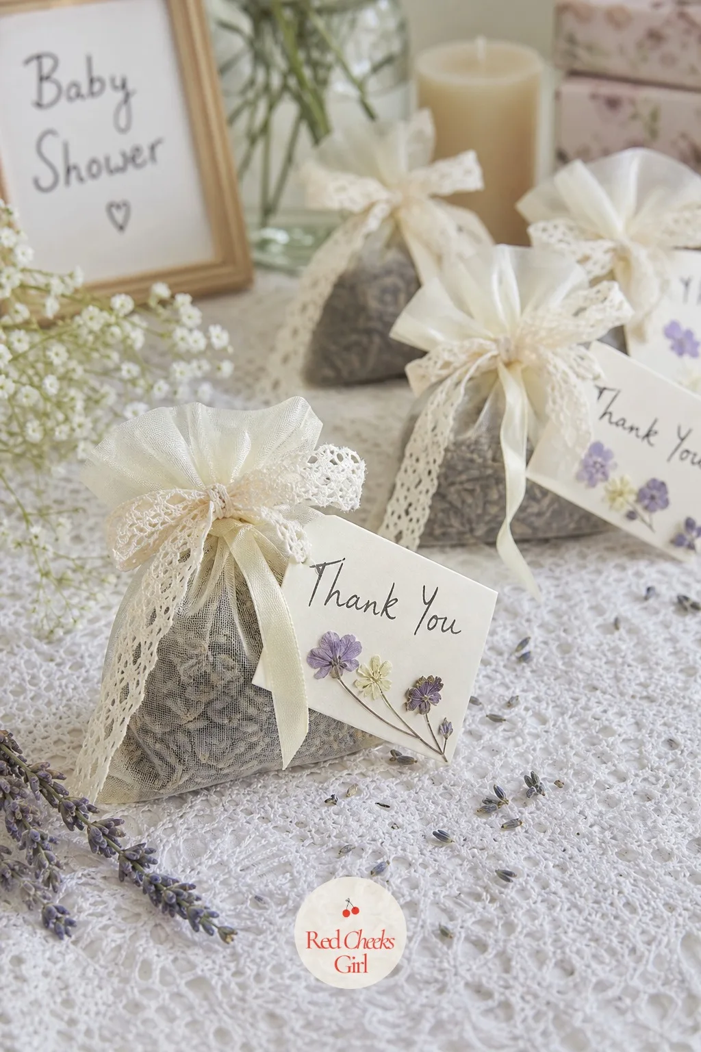 Mini Lace Sachet Favors with Pressed Flowers — A favor that gets left on the table is a favor that was not worth taking, and small lace sachet bags filled with