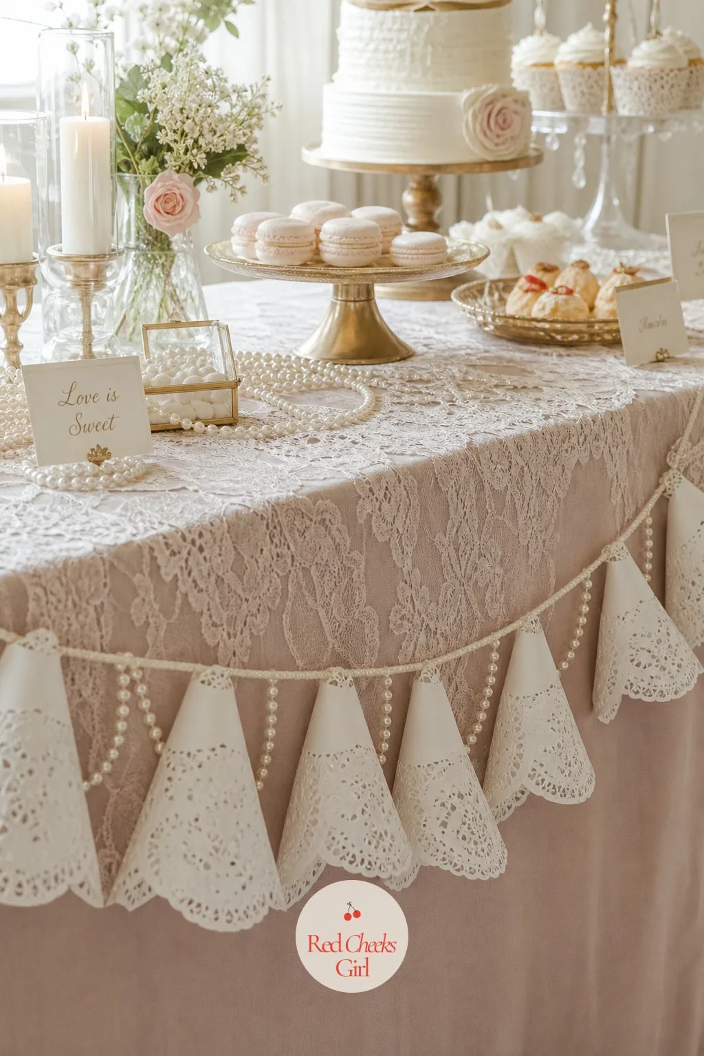 Doily Garland — Greenery garland is lovely everywhere, which is exactly why it will not make this room look like a lace shower on its own. Lace bridal shower