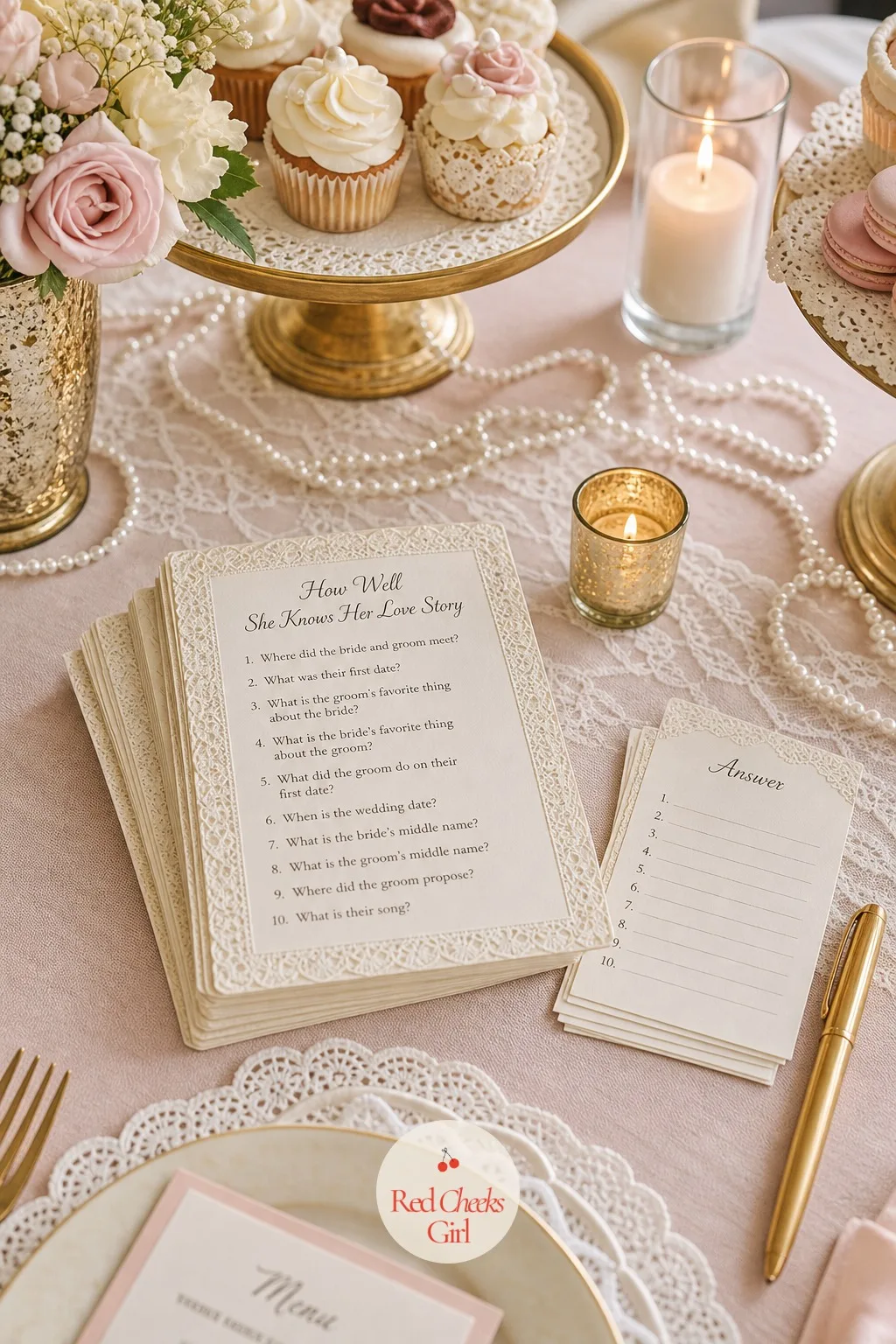 How Well She Knows Her Love Story — Trivia about the couple is a shower standard because it always works, and it dresses up easily. Lace bridal shower theme
