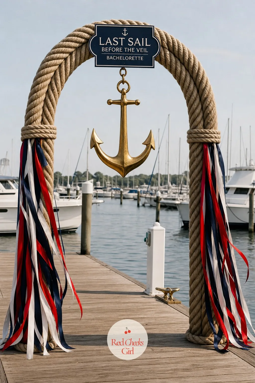 A Rope-and-Anchor Boarding Arch — She will cross this threshold once, so make the dock or gangway worth walking through. Last sail before the veil bachelorette