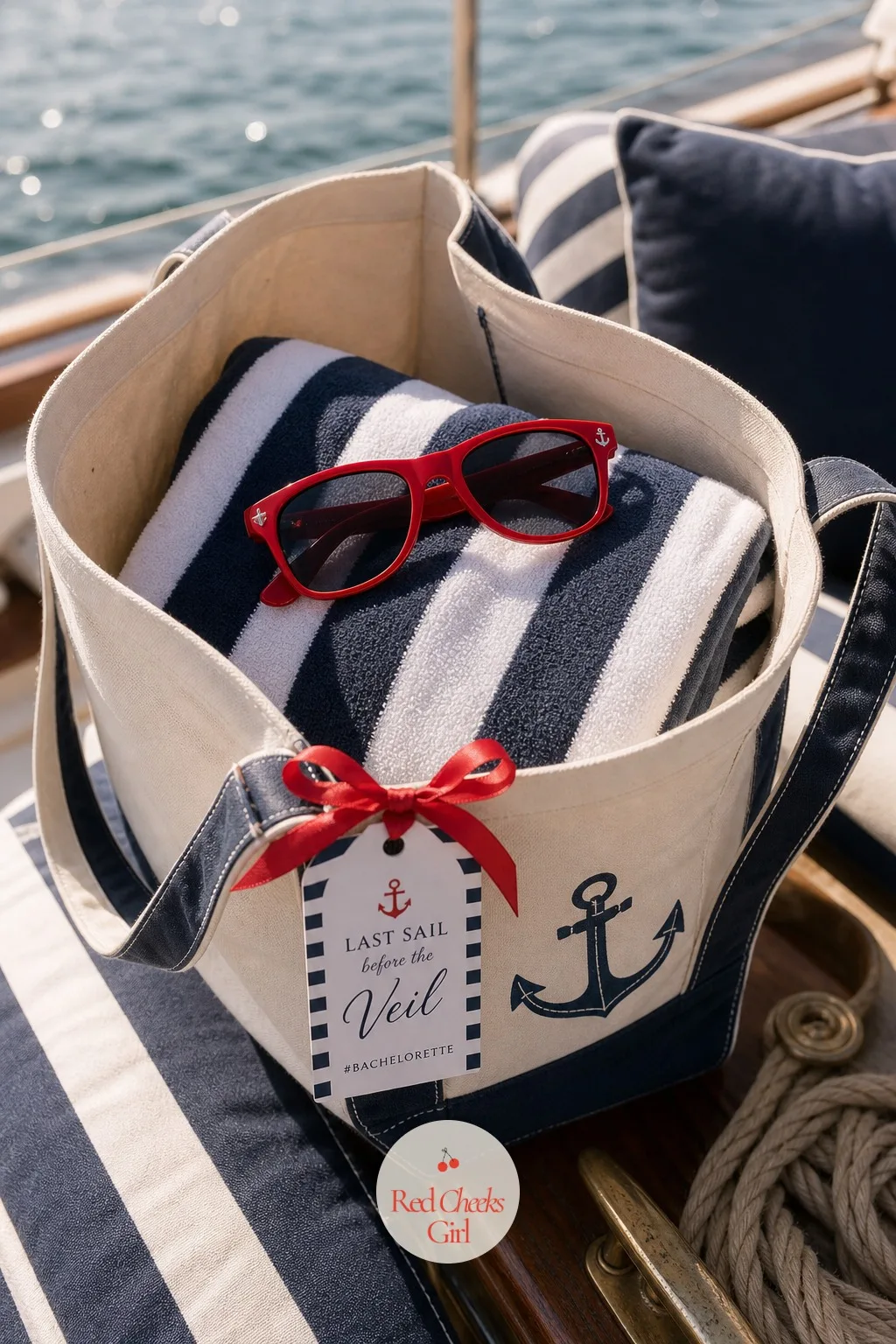 Sailor Sunglasses Keepsake — Tucked inside the tote, one small extra turns a practical bag into something that feels like a gift. Last sail before the veil