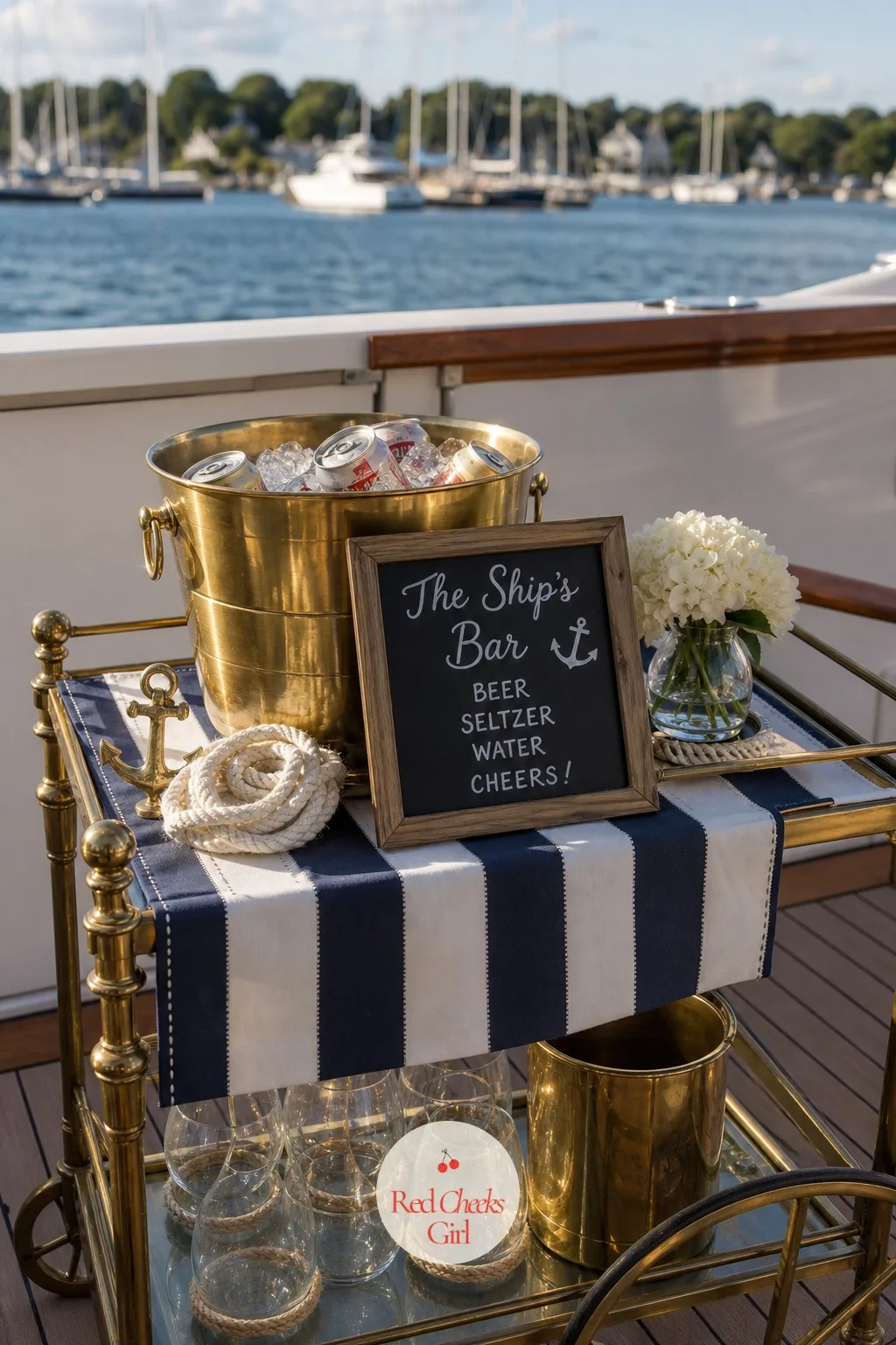 The Ship's Bar Cart — Every boat needs a spot where drinks live, and it might as well look like part of the theme instead of a cooler shoved in a corner. Last