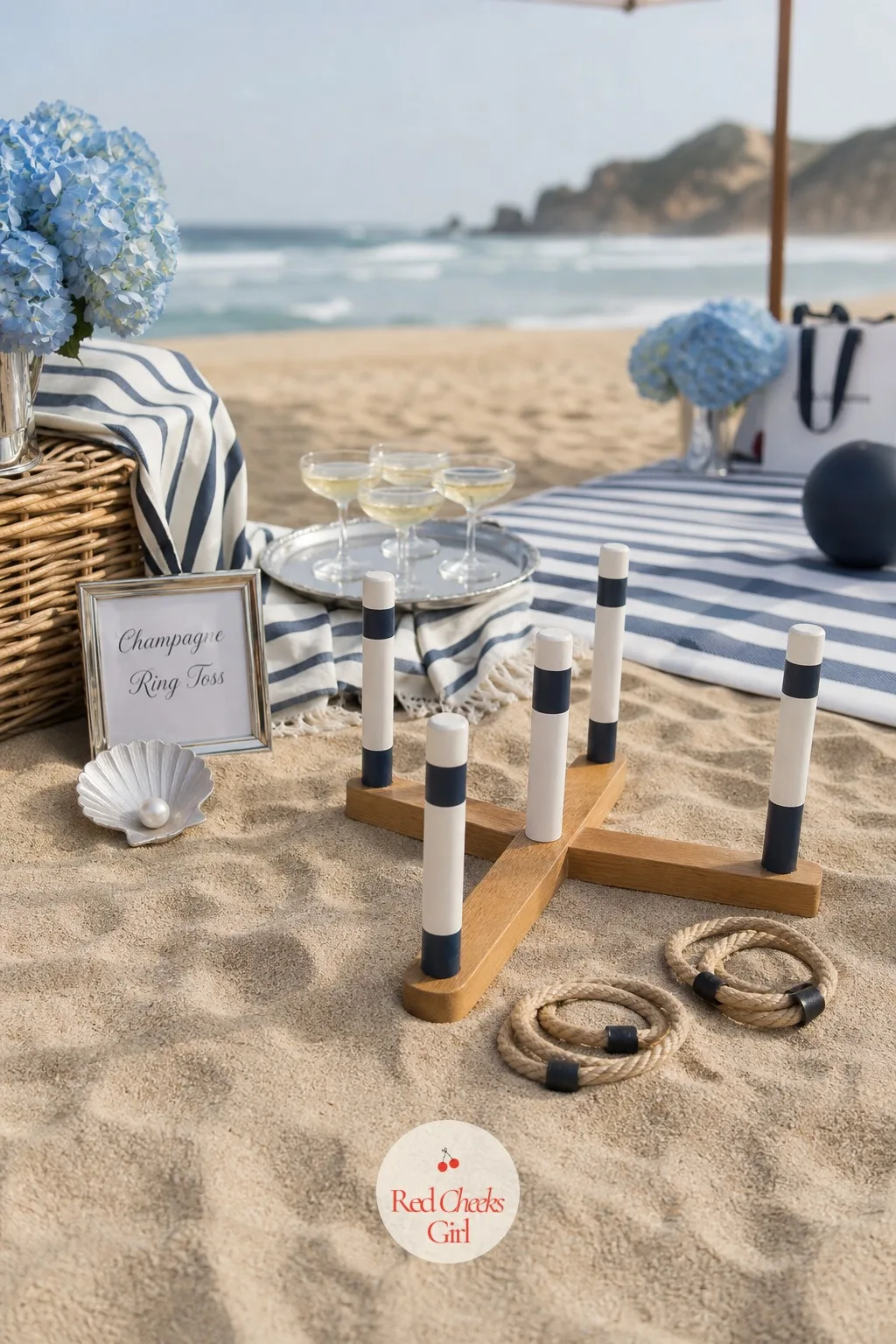 Champagne Ring Toss — For the group that wants movement before the sun drops, a game that fits on a strip of sand and rewards a steady hand over a loud voice