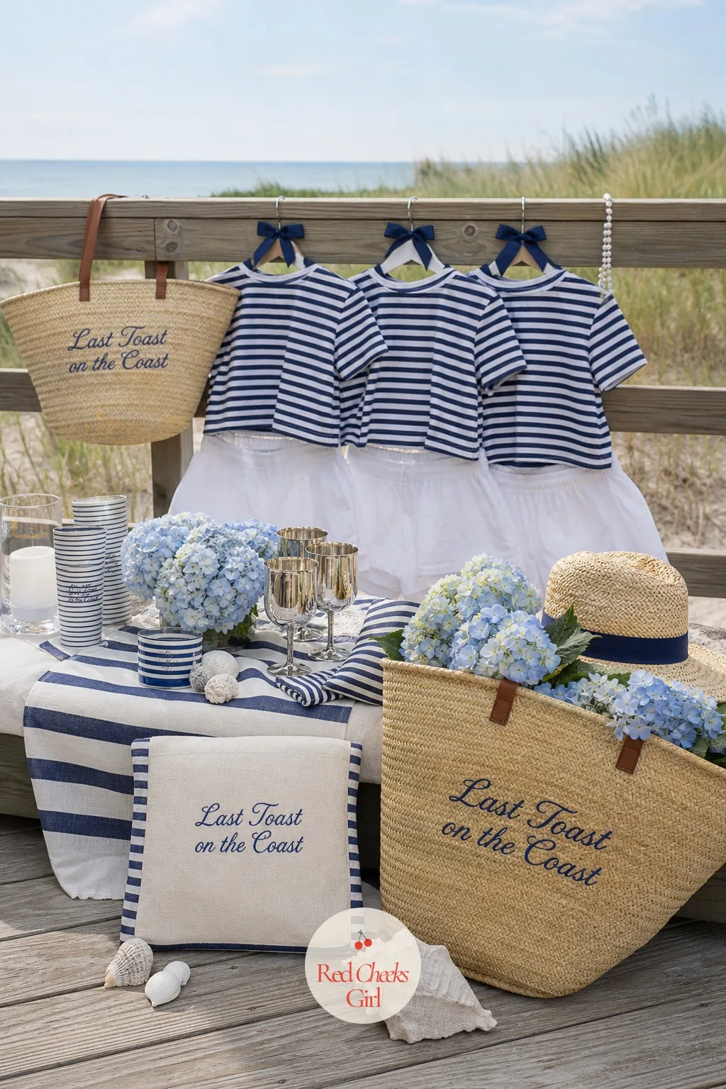 The Matching Sailor Stripe Sets — A dozen novelty tank tops in clashing fonts never looks like coastal grandmother. Last toast on the coast bachelorette
