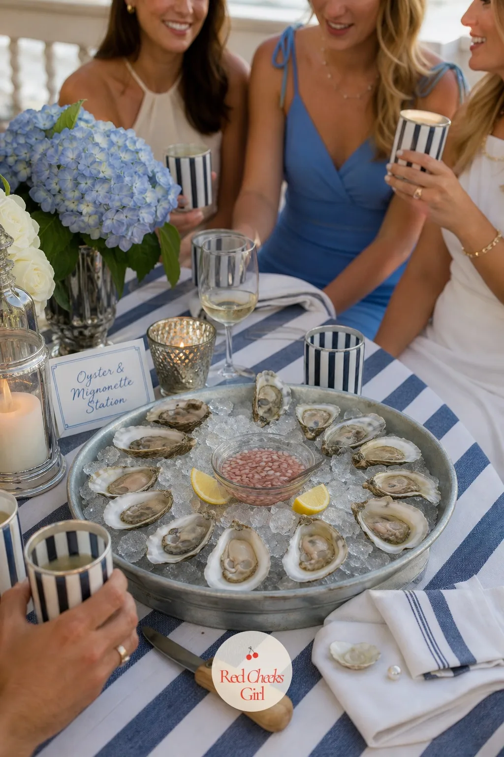 The Oyster and Mignonette Station — For a group that already knows its way around a raw bar, a dedicated oyster station turns ten minutes of shucking into a