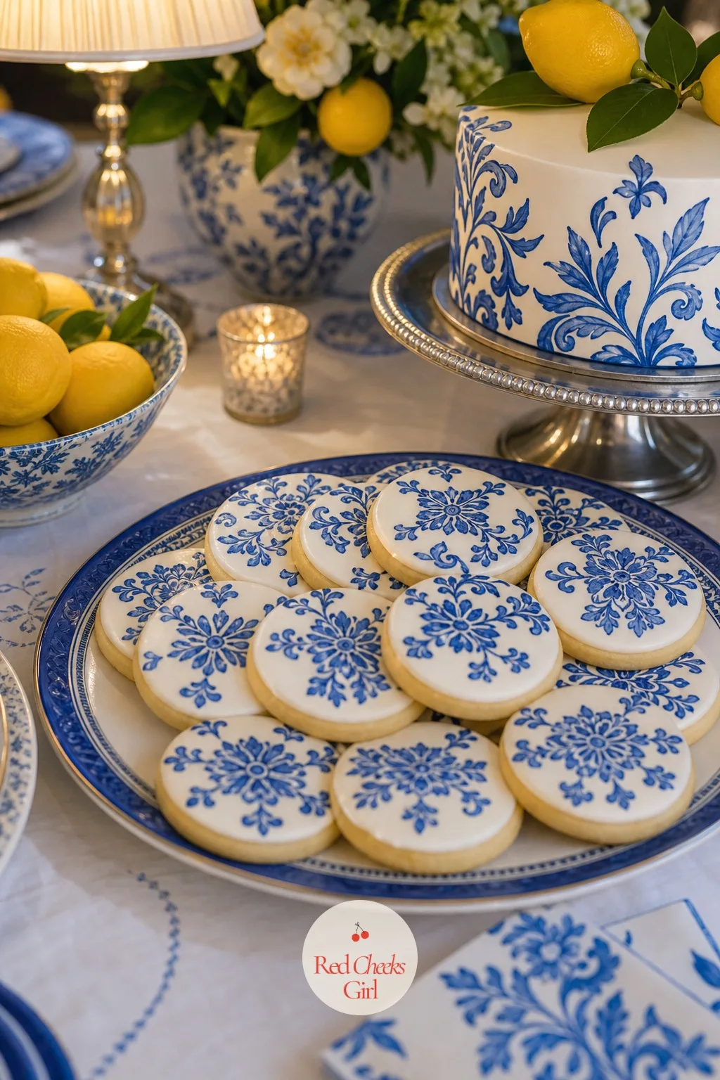 Lemon Cookies Iced in a Tile Pattern — Next to the cake, a plate of cookies needs its own reason to exist rather than just repeating lemon flavour again. Lemon