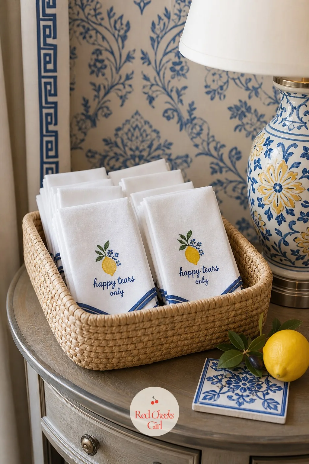 Printed Hankies for Happy Tears — Somebody always cries during the toasts, and a basket of soft cotton hankies waiting nearby turns that into a sweet moment