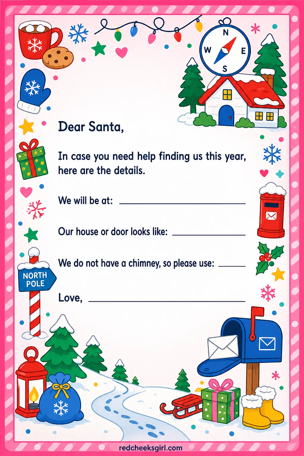 Help Santa Find the House printable sheet — For families who moved, who live in an apartment, or who are staying somewhere new for the holiday and have a child