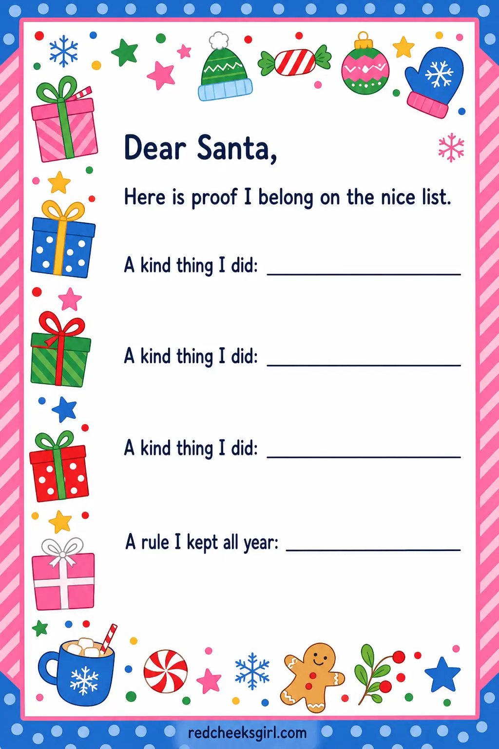 The Nice List Report printable sheet — For the child who likes to build a case rather than just hope for the best. Letter to santa