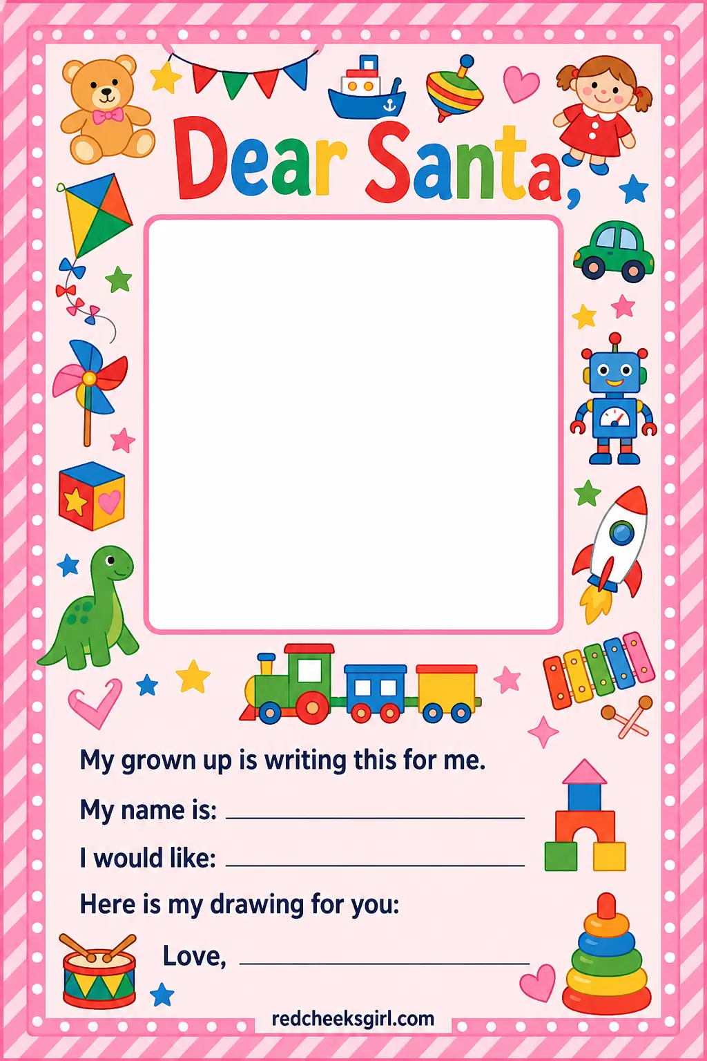 The One for a Child Who Cannot Write Yet printable sheet — For toddlers and preschoolers who have plenty to say but no letters to say it with. Letter to santa