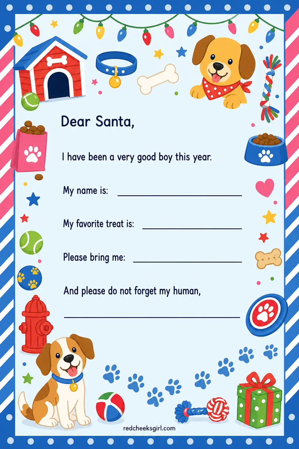 The One for the Family Pet printable sheet — For the dog or cat who, as far as the kids are concerned, has clearly been good enough to deserve a letter too.