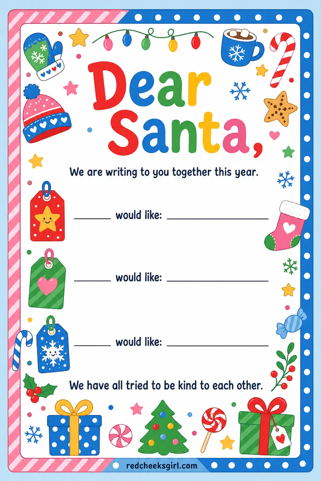 The Shared Sibling Letter printable sheet — For a household with more than one child, where one letter can carry everyone's wish instead of three separate