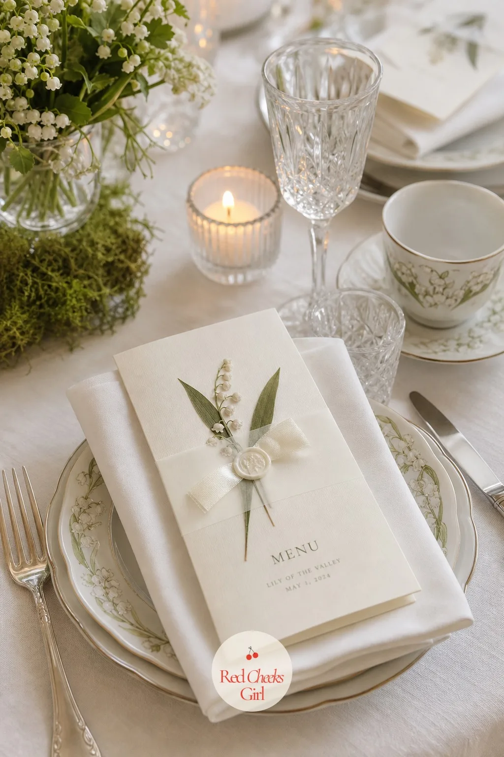 Pressed Flower Menus — The menu sits folded beside the teacup through dinner, and unlike most paper goods, this one is worth guests actually keeping. Lily of