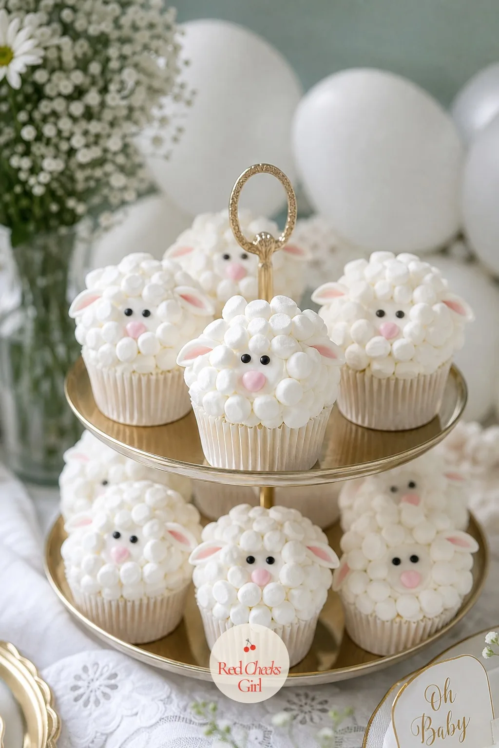 Lamb Cupcakes With Marshmallow Wool — Vanilla cupcakes get a swirl of white buttercream, then a handful of mini marshmallows pressed in close together across