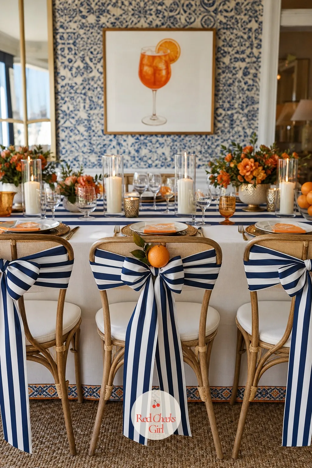 The Chair Backs Dressed in Striped Ribbon — An empty chair back looks unfinished once the table is dressed, and this fixes it without a slipcover in sight: a