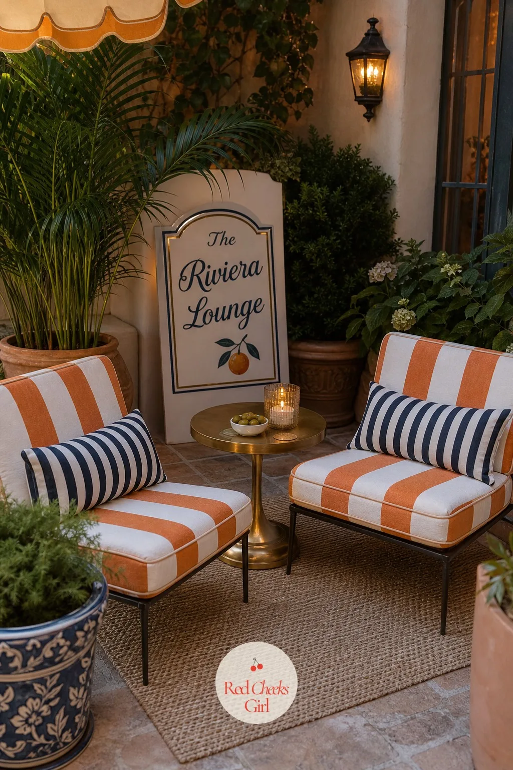 The Riviera Lounge Corner — Somewhere off to the side of the main table, this little nook gives guests a reason to sit down without turning the whole party