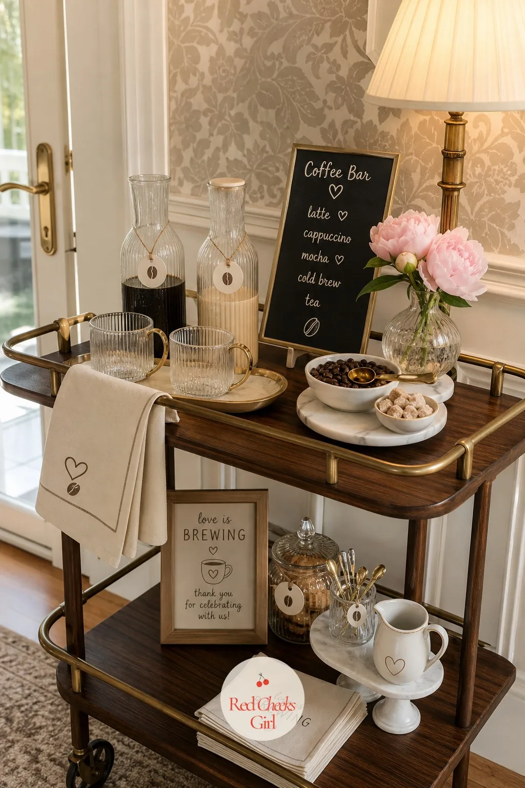Coffee Cart — If the bar is the counter, the cart is the barista who comes to find her instead. Love is brewing bridal shower ideas