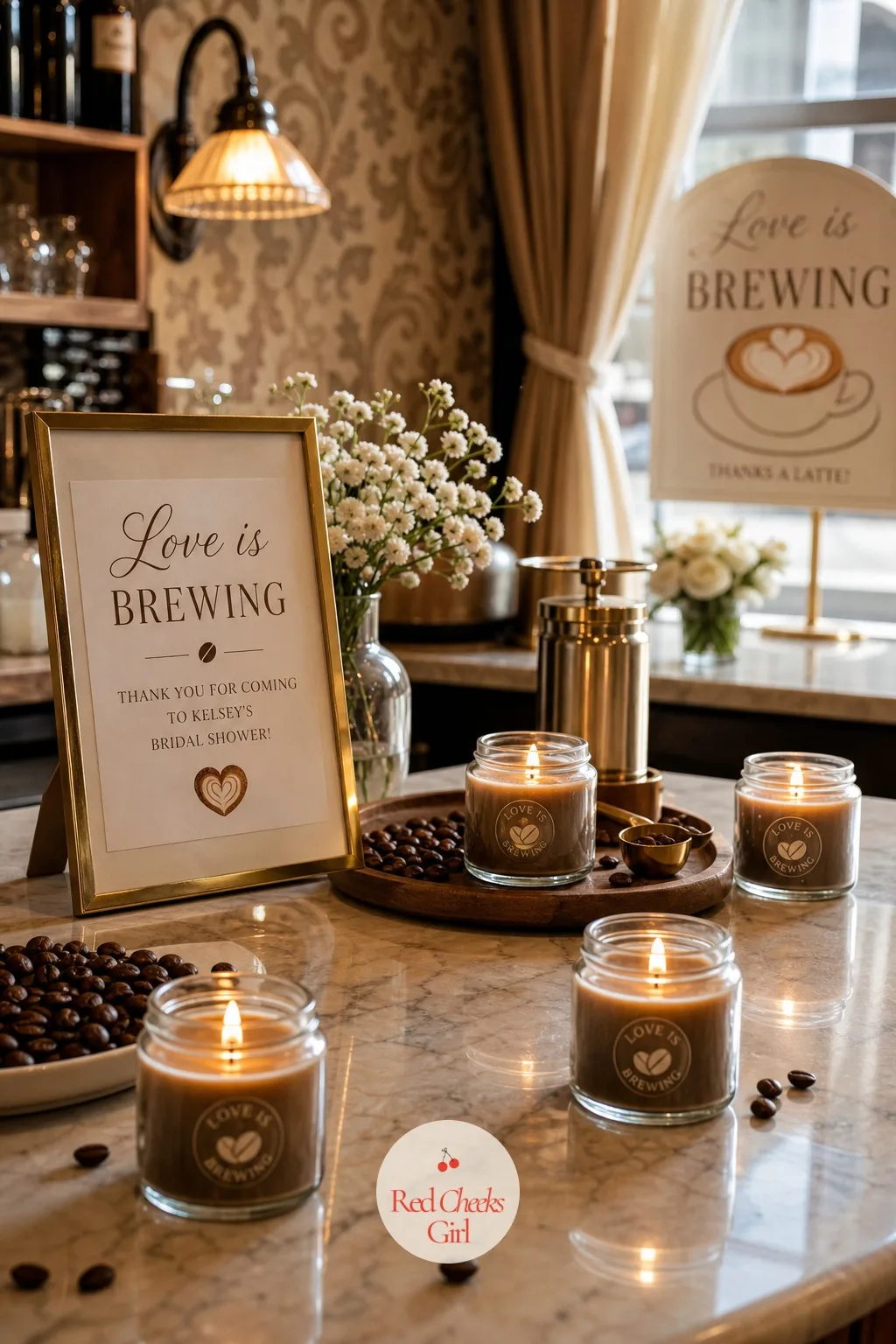 Coffee-Scented Candles — The room should smell like the theme as much as it looks like it, and this is the easiest, cheapest way to make that happen without