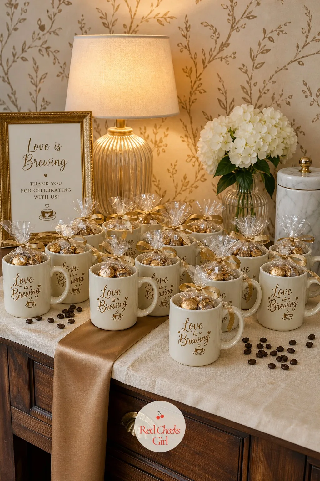 Mug Favors — For a slightly bigger send off, a real mug beats a bag of beans, and it is the one favor people keep on a shelf for years instead of using up in a