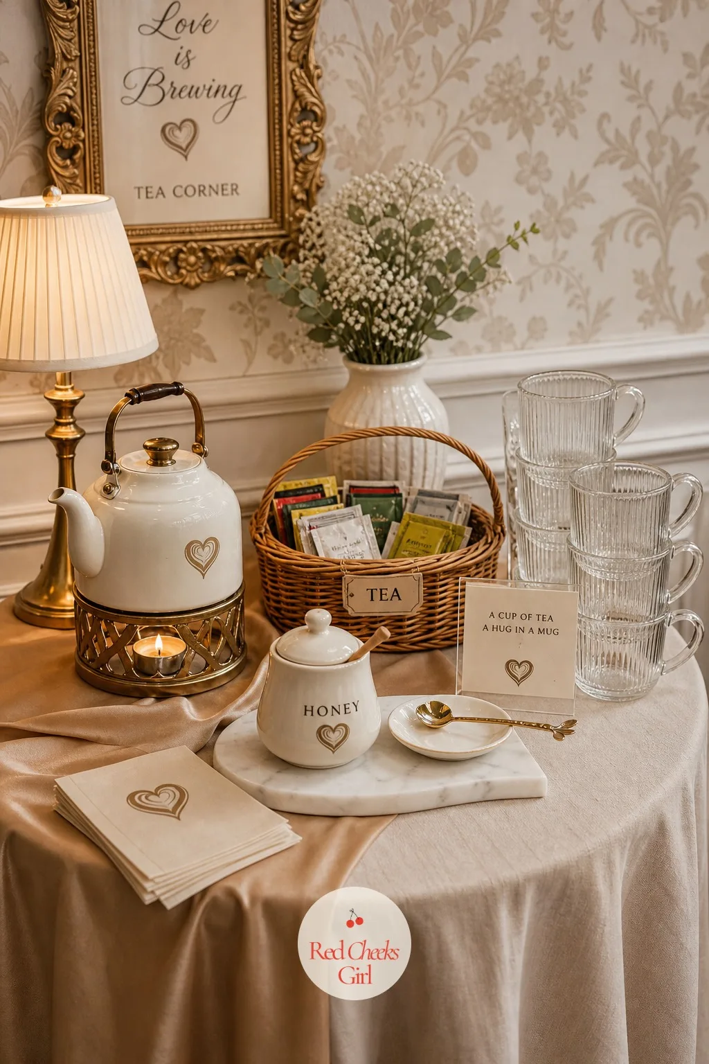 Tea Corner — Someone always asks for tea instead, and giving that its own small corner means she never has to apologize for the whole party being built around