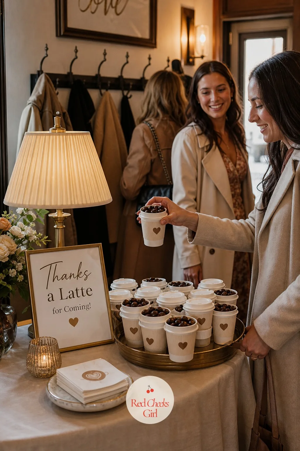 "Thanks a Latte" To-Go Treat Station — The last thing she wants is guests leaving empty handed because the favor table was packed away early. Love is brewing
