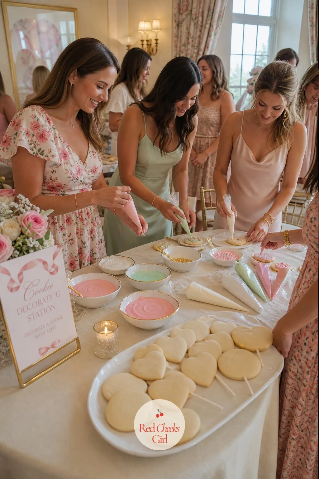 Cookie Decorating Station — Just past the cake, a table of plain sugar cookies and small bowls of icing turns a few quiet minutes into an activity. Love is