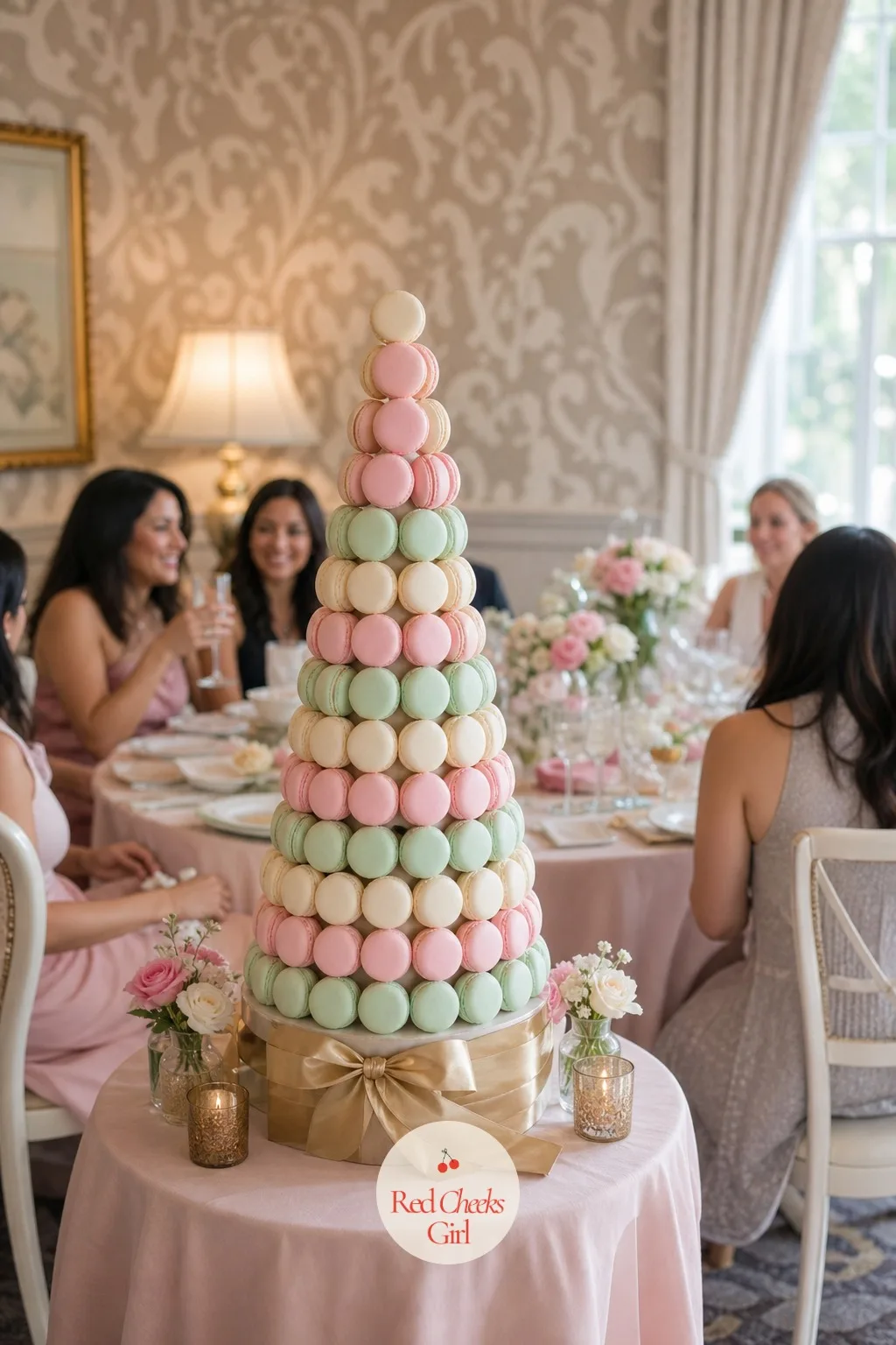 Macaron Tower — Once the envelope game wraps up and everyone sits back down, there should be something waiting that feels like a small reward. Love is sweet