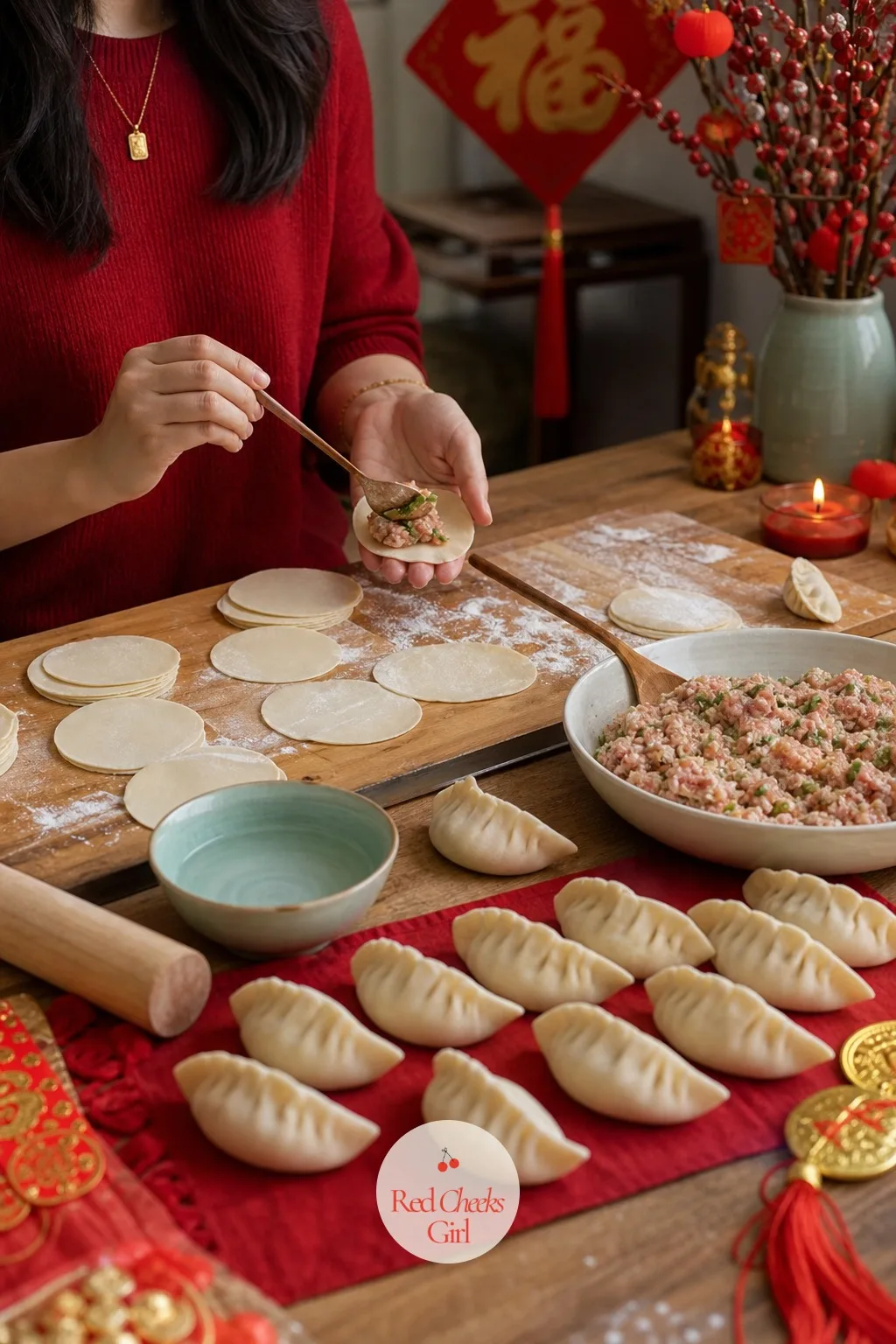 Family Dumpling Folding Table — Jiaozi, the folded dumplings of Chinese Spring Festival, are traditionally made as a family the night before the new year, not